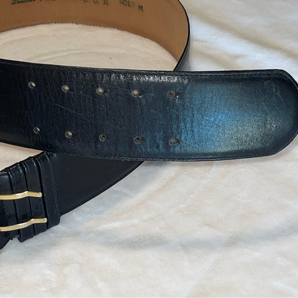 Vintage leather Pierre Cardin double row black belt women’s size 29-33” waist - Picture 6 of 8